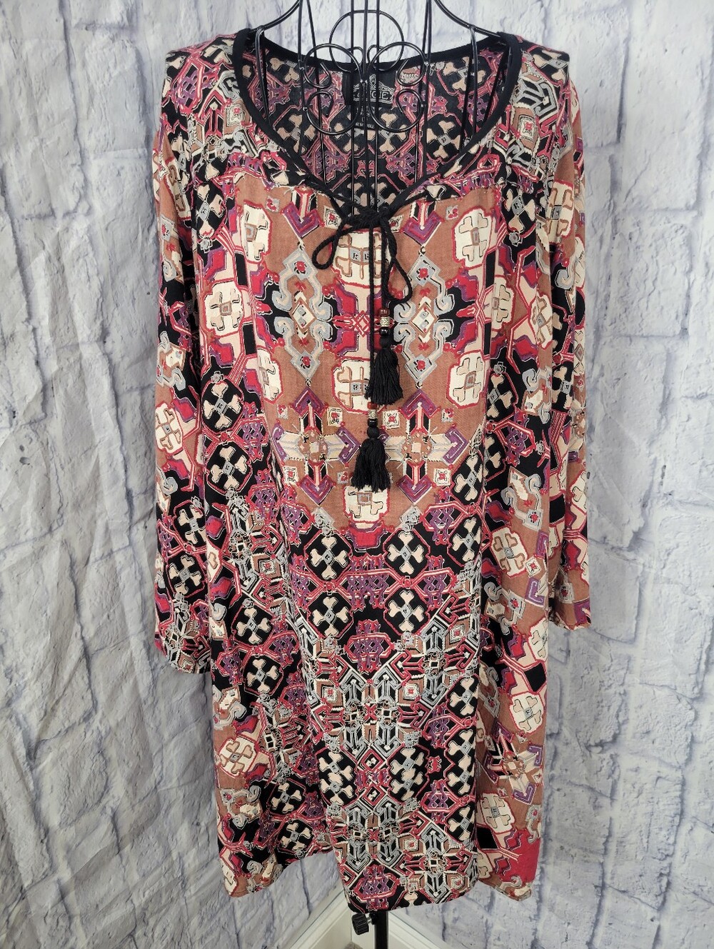 Angie Small Oversized Boho Geometric Print Rayon Mini Dress